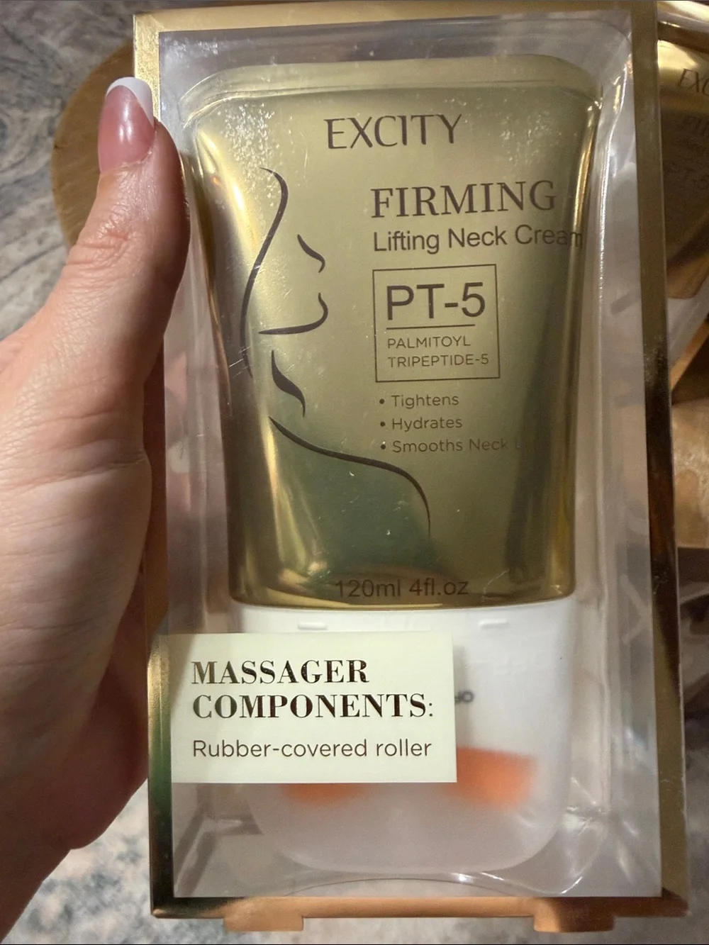 Excity 2 Pack Firming Lifting Neck Cream PT-5 in Gold – with Massager RV:$34!
